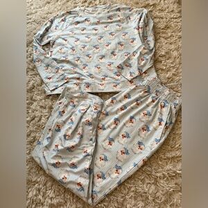 Women’s Blue Striped Cotton Pajama Set with Santa